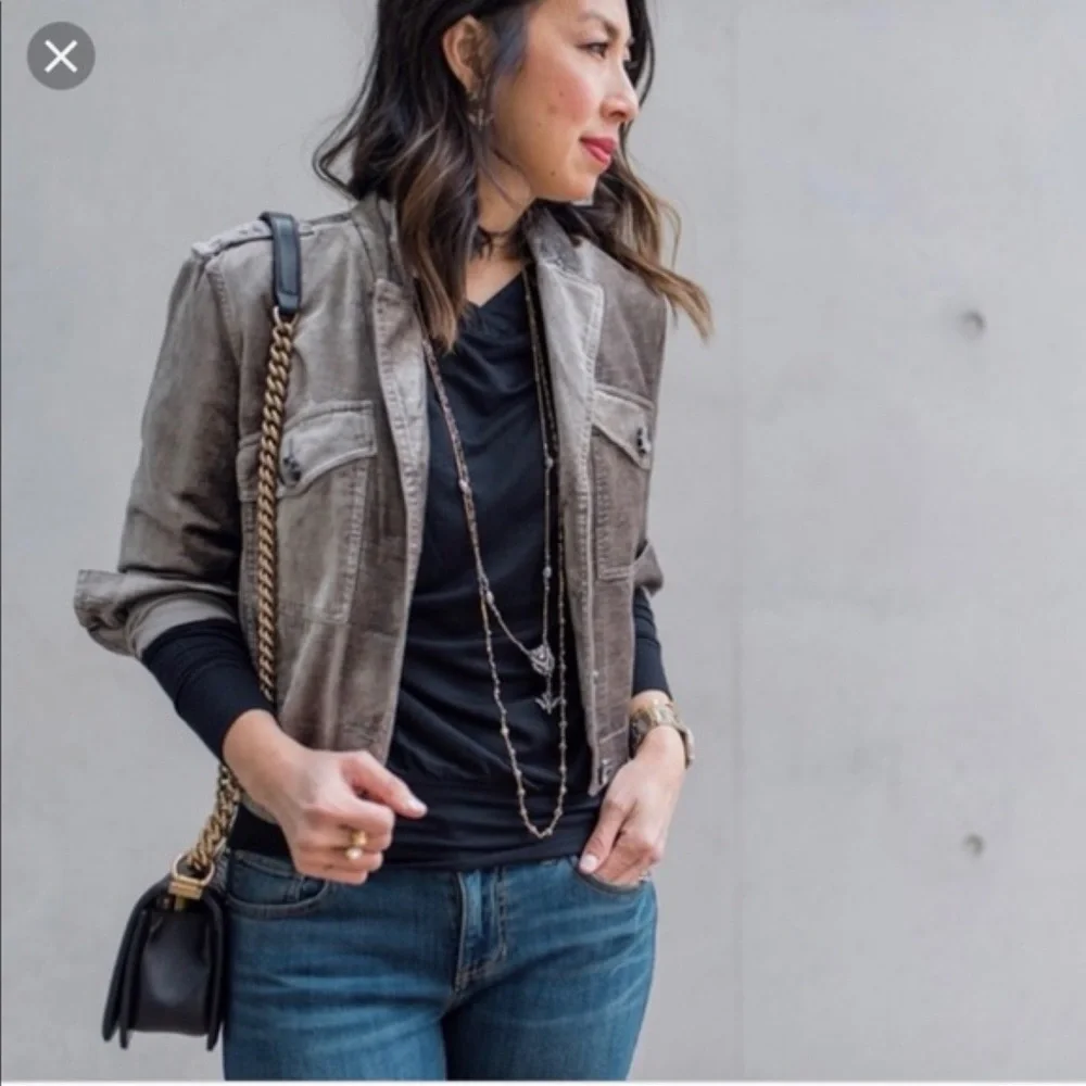CAbi Gray Taupe Button Front Sunday Topper Velvet Jacket - Picture 6 of 6